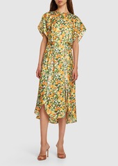 Stella McCartney Lemon Print Silk Midi Dress