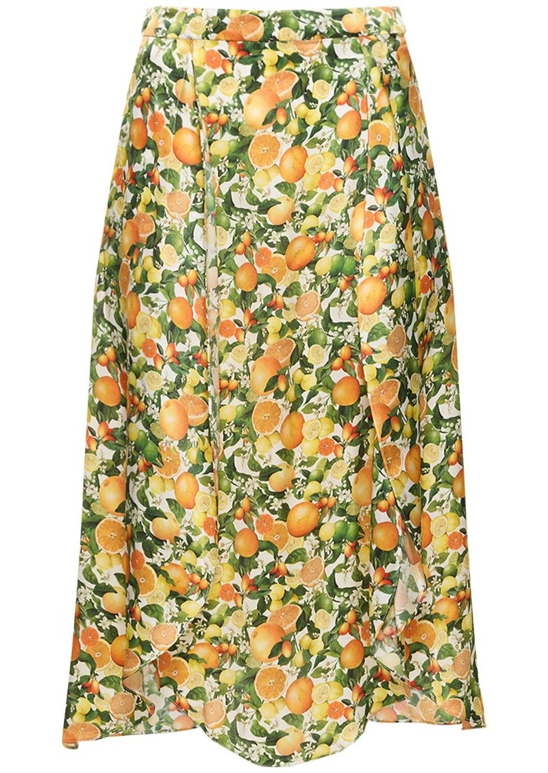 Stella McCartney Lemon Print Silk Midi Skirt