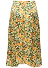 Stella McCartney Lemon Print Silk Midi Skirt