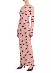 Stella McCartney Lips Mesh Long-Sleeve Maxi Dress