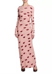 Stella McCartney Lips Mesh Long-Sleeve Maxi Dress