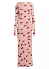 Stella McCartney Lips Mesh Long-Sleeve Maxi Dress