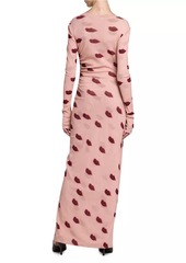 Stella McCartney Lips Mesh Long-Sleeve Maxi Dress