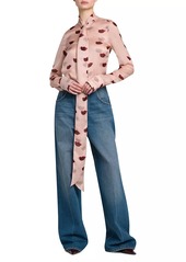 Stella McCartney Lips Silk Tie-Neck Blouse