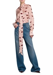 Stella McCartney Lips Silk Tie-Neck Blouse