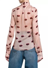 Stella McCartney Lips Silk Tie-Neck Blouse