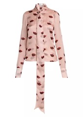 Stella McCartney Lips Silk Tie-Neck Blouse