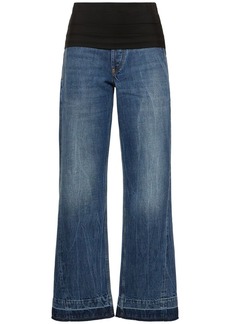 Stella McCartney Mid Rise Denim & Fabric Wide Jeans