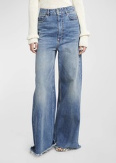 Stella McCartney Mid-Rise Medium Wash Wide-Leg Raw-Hem Jeans