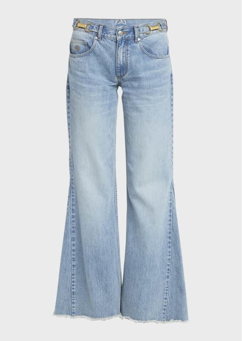 Stella McCartney Mid-Rise Vintage Blue Hardware-Detail Bootcut Jeans