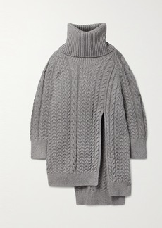 Stella McCartney Net Sustain Oversized Asymmetric Cable-knit Organic Cotton-blend Turtleneck Cape