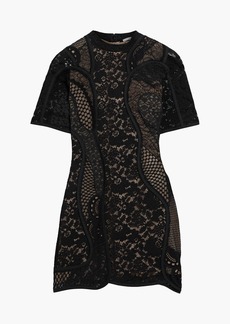 Stella McCartney Lingerie - Broderie anglaise-paneled cotton-blend lace mini dress - Black - IT 42