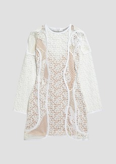 Stella McCartney Lingerie - Broderie anglaise-paneled cotton-blend lace mini dress - White - IT 42
