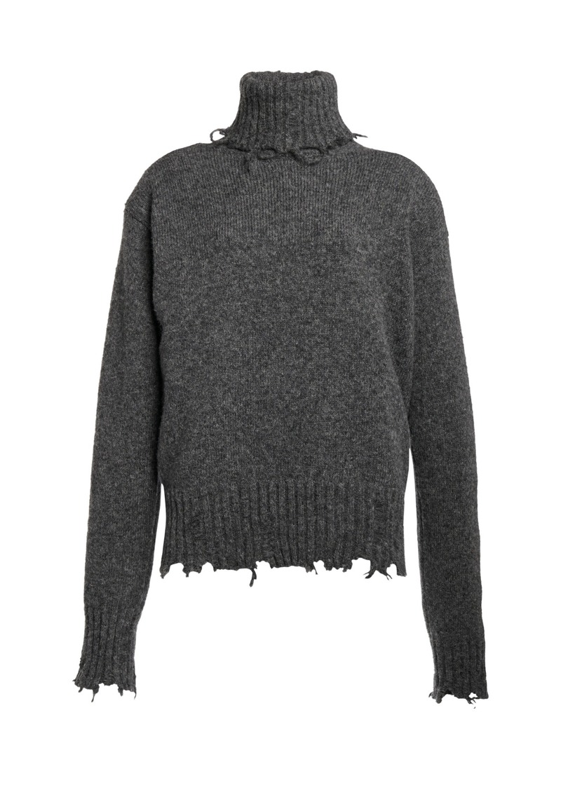 Stella McCartney - Distressed Wool-Blend Knit Turtleneck Top - Dark Grey - M - Moda Operandi