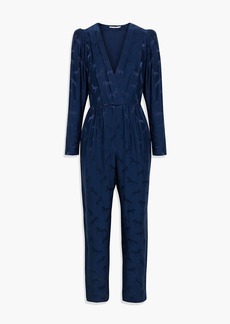 Stella McCartney Lingerie - Gathered silk-blend satin-jacquard jumpsuit - Blue - IT 36
