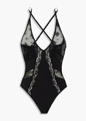 Stella McCartney Lingerie - Lace-paneled stretch-jersey bodysuit - Black - L