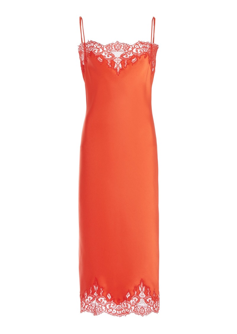 Stella McCartney - Lace-Trimmed Satin Midi Dress - Orange - IT 38 - Moda Operandi