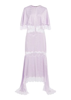 Stella McCartney - Lace-Trimmed Tiger-Jacquard Silk Maxi Dress - Purple - IT 40 - Moda Operandi