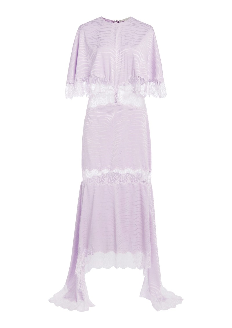 Stella McCartney - Lace-Trimmed Tiger-Jacquard Silk Maxi Dress - Purple - IT 40 - Moda Operandi