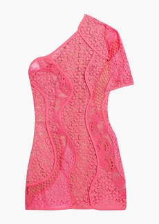 Stella McCartney Lingerie - One-shoulder paneled lace cotton-blend mini dress - Pink - IT 42