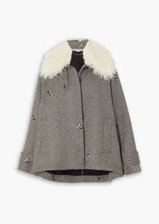 Stella McCartney Lingerie - Oversized shearling-trimmed herringbone wool jacket - Black - IT 34