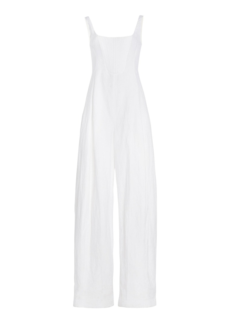 Stella McCartney - Pleated Linen-Cotton Corset Jumpsuit - White - IT 42 - Moda Operandi