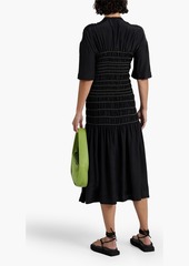 Stella McCartney Lingerie - Smocked striped silk-satin midi dress - Black - IT 34