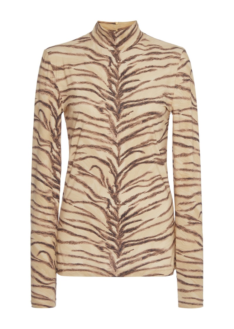 Stella McCartney - Tiger-Print Jersey Turtleneck Top - Print - L - Moda Operandi