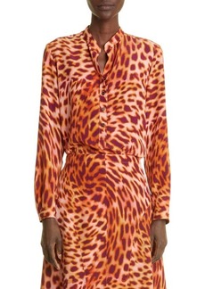 Stella McCartney Animal Print Silk Button-Up Blouse in Martini Pink at Nordstrom