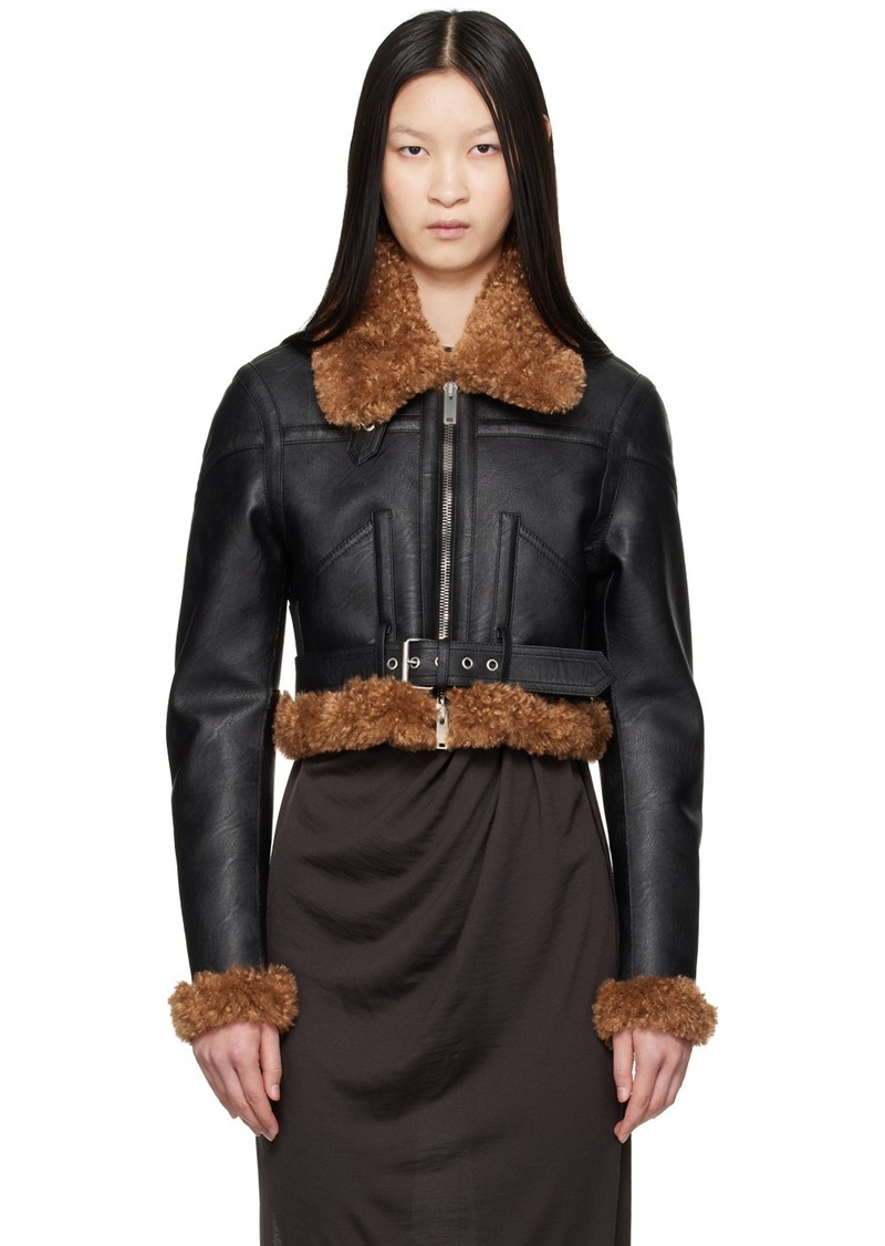 Stella McCartney Black Plush Teddy Faux-Leather Biker Jacket