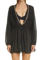 Stella McCartney Chain Detail Long Sleeve Cover-Up Dress in Black at Nordstrom