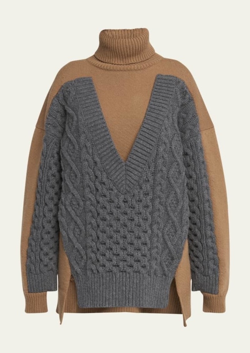 Stella McCartney Colorblock Oversized Wool Cable Turtleneck Sweater