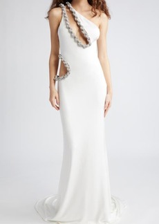 Stella McCartney Crystal Rope Cutout One-Shoulder Jersey Gown