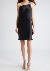 Stella McCartney Falabella Crystal Chain Strap One-Shoulder Satin Minidress