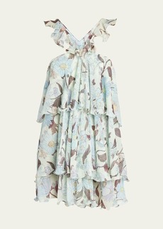 Stella McCartney Floral Chiffon Sleeveless Halter Mini Dress
