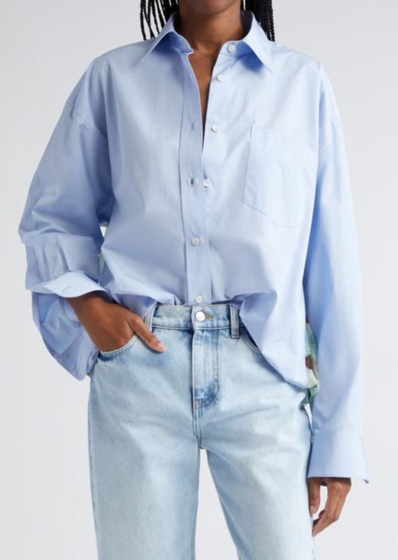 Stella McCartney Floral Print Oversize Cotton & Silk Chiffon Button-Up Shirt