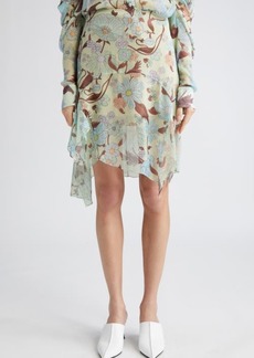 Stella McCartney Garden Floral Print Asymmetric Handkerchief Hem Silk Skirt