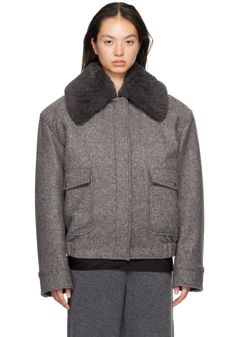 Stella McCartney Gray Teddy Wool Trimmed Zipped Jacket