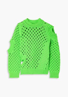 Stella McCartney Lingerie - Asymmetric cutout open-knit cotton-blend sweater - Green - IT 40