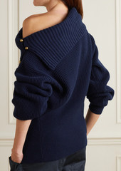 Stella McCartney Lingerie - Asymmetric embellished ribbed cashmere and wool-blend sweater - Blue - IT 34