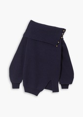 Stella McCartney Lingerie - Asymmetric embellished ribbed cashmere and wool-blend sweater - Blue - IT 34