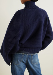 Stella McCartney Lingerie - Cape-effect ribbed cashmere and wool-blend turtleneck sweater - Blue - XXS