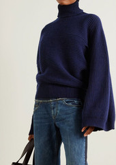 Stella McCartney Lingerie - Cape-effect ribbed cashmere and wool-blend turtleneck sweater - Blue - XXS