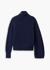 Stella McCartney Lingerie - Cape-effect ribbed cashmere and wool-blend turtleneck sweater - Blue - XXS