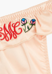Stella McCartney Lingerie - Embroidered stretch-satin thong - Orange - S