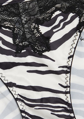 Stella McCartney Lingerie - Lace-trimmed zebra-print stretch-satin low-rise briefs - Animal print - S