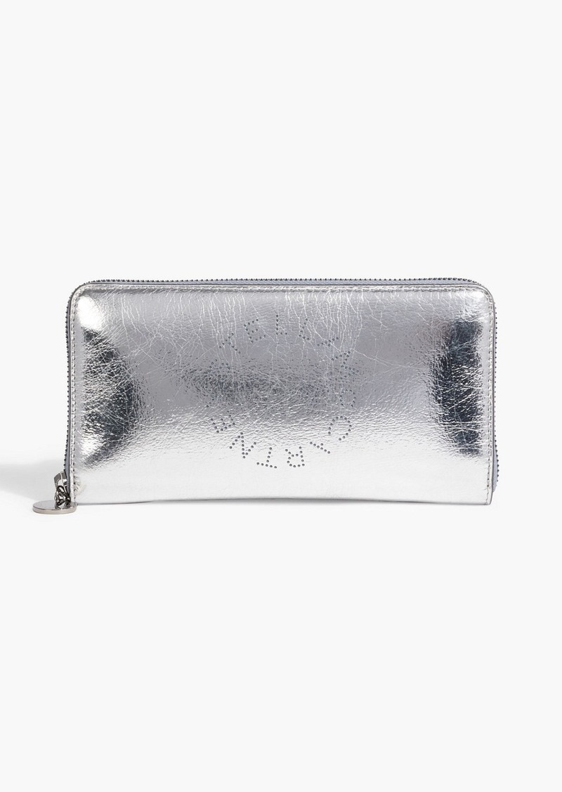 Stella McCartney Lingerie - Perforated crinkled metallic faux leather continental wallet - Metallic - OneSize