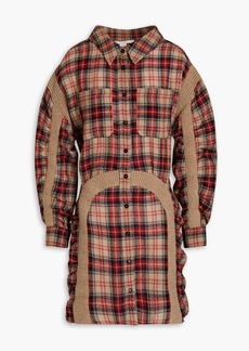 Stella McCartney Lingerie - Wren ruched checked wool mini shirt dress - Neutral - IT 34