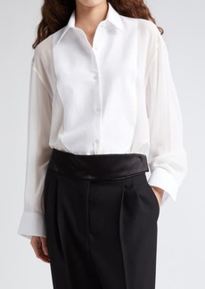 Stella McCartney Oversize Organic Cotton Poplin & Silk Chiffon Tuxedo Shirt