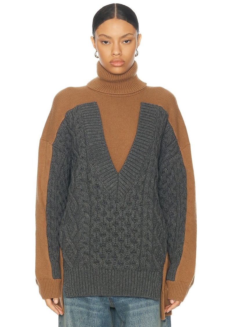 Stella McCartney Oversized Paneled Cable Turtleneck Sweater